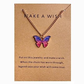 Dainty Butterfly Pendant Necklace Enamel Colorful Animal Minimalist Charm With Message Card Jewelry Gifts For Women Teen Girls-Pink