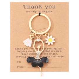 JINYRSOC Funny Dance Teacher Appreciation Keychain in Bulk Dancing Figure Dress Sunflower Pendant Graduation Thank You Gift End of Year Gifts for Dance Educators Teacher Gifts for Women