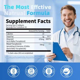 Vitamin E 1000 Iu 670mg Capsules - Supports Skin, Hair, Immune and Eye Health