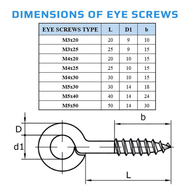 M3 (3mm Diameter) 20mm Eye Screws Hooks in Eyes Bolt