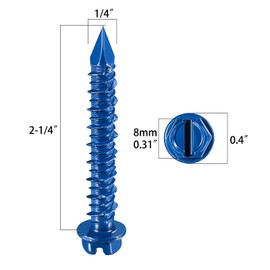 Wensilon(30 PCS) 1/4" * 2-1/4" Slotted Hex Washer Head Concrete Screws Anchor Kit Blue Flat Head for Anchoring to Masonry, Block or Brick Stucco