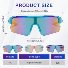 Landrain Pack of 3 Fast Glasses Rave, Cycling Glasses Polarised UV400 - Windproof Sports Sunglasses with Anti-Fog & Scratch-Resistant for Women / Men for Cycling, Running, Outdoor