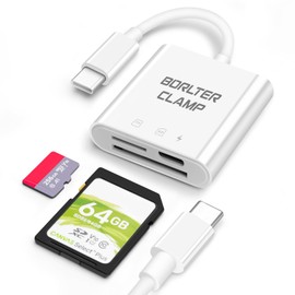 USB C to SD Card Reader 3 in 1, BORLTER CLAMP Type C to SD/Micro SD Memory Card Reader USB C Adapter Compatible with MacBook, Laptops, Tablets, Smartphones