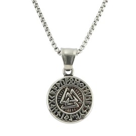 JASKFG Stainless Steel Viking Valknut Pendant Necklace, 50cm Chain