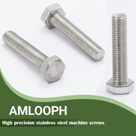 AMLOOPH M6 Bolts, M6 X 12mm Hex Head Cap Screws - A2 Grade Stainless Steel Fully Threaded Hex Bolts for Metal Construction Work, Automotive Machinery (Pack Of 20)