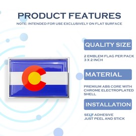 Perdecor Colorado Flag Sticker Emblem Decal Car Chrome Flags, 2 Pack, 3 x 2 inches