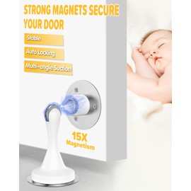 Magnetic Door Stoppers for Bottom of Door - 4 Pack Stainless Steel Door Stops Holder Catch for Wall Floor Mount - Easy No Drilling Strong Adhesive & Screws Keep Door Open Home Office Hotel Bedroom