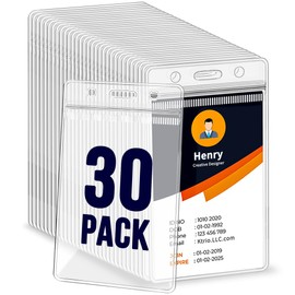 30 Pack ID Badge Holder - Vertical Badge Holder, 2.25" x 3.5" Clear Cards Holders for Lanyard, Plastic Sealable Waterproof, Name Tag Holder for Nurses, Office and School