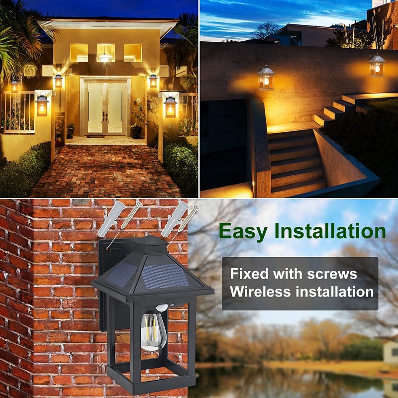 CYHKEE 2 Pack Solar Wall Lanterns Outdoor with 3 Modes,