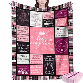 NlsqEU Birthday Gift for Women, Birthday Gift for Girls, Girlfriend, Sister, Colleague, Funny Gift Ideas Blanket, Happy Birthday Decorative Blanket 150 x 130 cm (Spanish)
