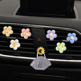 Cute Daisy Air Vent Clips, 6 Pcs Flower Car Air Fresheners Vent Clips Car Diffuser Vent Clip Charm Car Decoration for Women Cute Car Interior Decor Car Accessories +Sunflower Mask Hook(Vibrant Color)