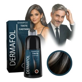 Shampoo Con Tinte Natural Dermafol Para Cubrir Canas 500ml Color Castaño Unisex