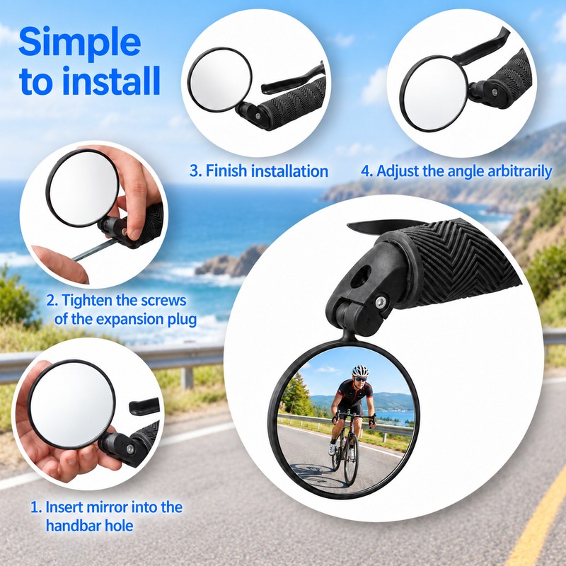 360° Adjustable Bicycle Bar End Mirror, Convex Wide-Angle Rear View