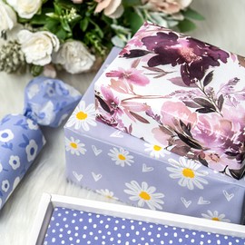 MAYPLUSS Purple Floral Wrapping Tissue Paper - 90 Sheets - 13.7in X 19.7in Per Sheet Gift Wrapping for Valentine's Day,Monther's Day,Birthday,Wedding,Party
