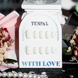 TENPAL White Press on Nails Ballet Short Round Head Gel Fake Nails With Glue Full Cover Extra Short Nails Press ons 10pcs/Box Handmade Petite Gel Nails For Women Girls(S)