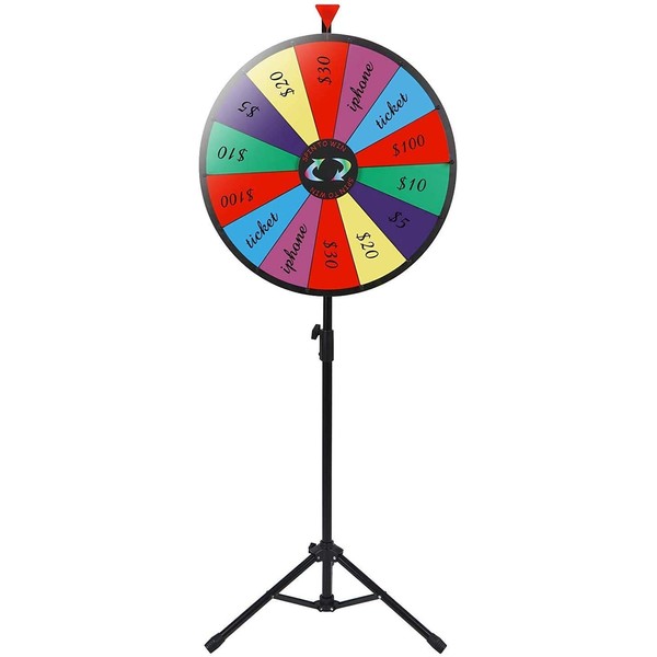 HomGarden 24" Color Prize Wheel w/Adjustable Stand 14 Slots Tabletop Editable Classic Spinning Win Prize Wheel Fortune Carnival Spin Game Casino Equipment