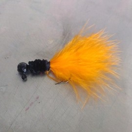 West Kentucky Outdoors Pack of 2 Marabou Jigs - Handcrafted Fishing Lures Available in 1/80 to 1/4 oz with Regular J-Hooks or Sickle Hooks - Color: Orange and Black, Size: 1/32 oz, hook size: #4 (crappie size)