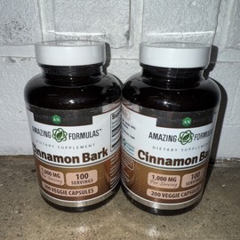 Amazing Nutrition 🔵 2 Amazing Formulas Cinnamon Bark| 1000 Mg | 200 Capsules Exp 07/2025