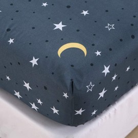 Chickwin Fitted Sheet, 90 x 200 cm, Children's Mattress Protector, Blue, Stars, Moon, Galaxy, Sheet for Single Bed, Box Spring Bed, 100% Microfibre, Suitable for Mattress Depth up to 25 - 30 cm