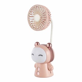 TEBOCR Mini Handheld Fan Cartoon Portable Fan with Night Light USB Rechargeable Battery Operated Folding Small Fan for Home Kids Children Table Study Desk Lamp LED Light (Pink)