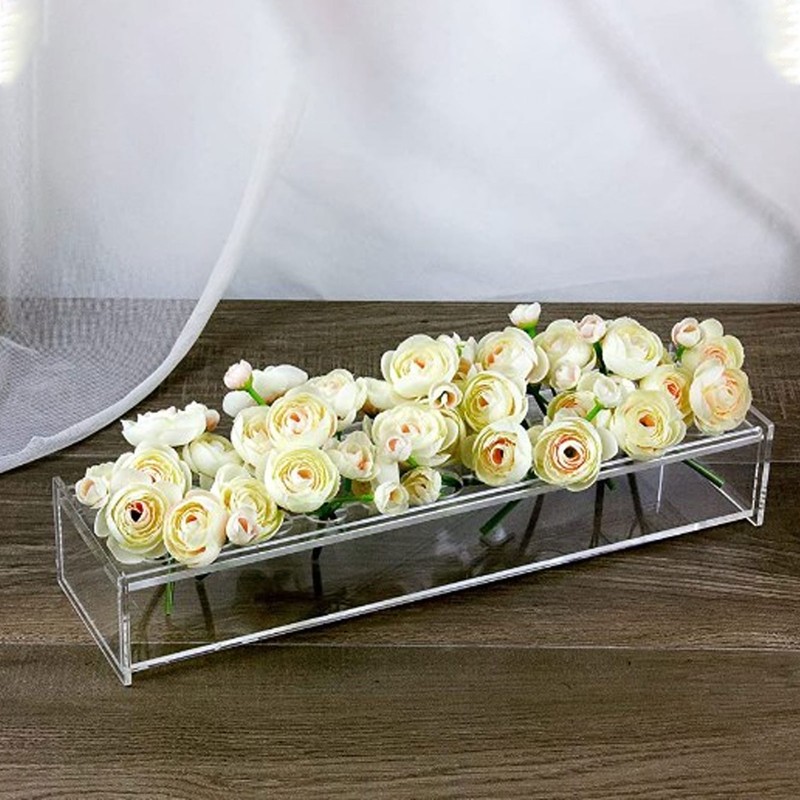 Rectangular Floral Centerpiece Clear Acrylic Flower Vase for Dining Table