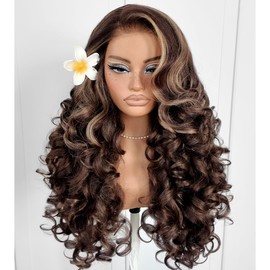 MITIMES 13x6 Glueless HD Lace Front Wigs Pre Plucked Honey Blonde Yaki Synthetic Body Wave Wigs Ready To Wear Highlight Balayage Wig