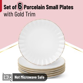 BTaT- White Dessert Plates, Set of 6, 8 inch, White Porcelain with Gold Trim, Small Plate, Small Appetizer Plates, Christmas Gifts
