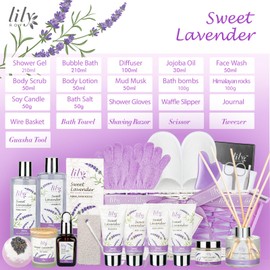 Mother's Day Gift for Mom - 22-Piece Luxury Lavender Bath and Body Gift Set for Women, Spa Gift Basket with Bath Bomb, Diffuser | Self Care, Christmas Birthday Gifts for Her, Bridal Shower Pamper Kit