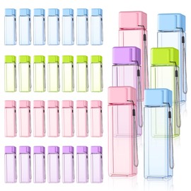 30Pack Water Bottles Bulk 17 Oz Reusable Plastic Water Bottle Spill Proof Clear Colorful Square Waterbottles Leak Gym Sports Large Drink Bottle for Adult School Outdoor Fitness Travel Camping Office