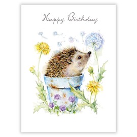 Female Birthday Card for Women - General Card for Her - Hedgehog in Flower Pot - Artistic Floral Design - Made in the UK - Eco-Friendly