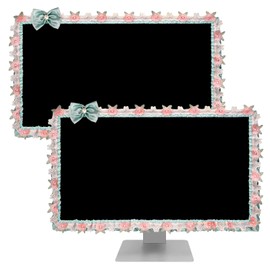 ReignSword 2 Pcs 23''-26'' Cute Computer Monitor Cover with Bow Tie, Lovely Computer Accessories with Lace Design, Monitor Dust Cover Protector (Blue)