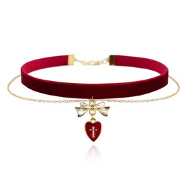 YANCHUN Black Red Velvet Choker Gothic Vampire Necklace Black Choker for Women Adjustable Velvet Collar Costume Jewelry