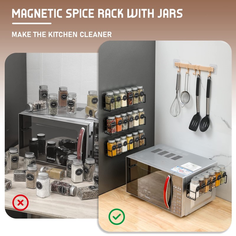VITEVER Magnetic Spice Rack, 4 Pack, 24 Square Glass Jars
