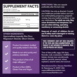 Saw Palmetto PM for Men with Melatonin 3mg - Night Time Prostate Health Supplement for Bladder and Sleep Support - Reduce Urinary Frequency - 200 Count - Vegan, Non-GMO Capsules - Over 6 Month Supply