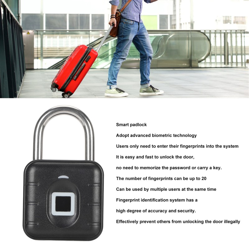 Fingerprint Padlock Biometric Smart Padlock Waterproof Up To 20 Fingerprints