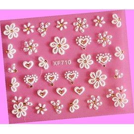 Heart Rose Daisy Flower Rhinestone Lace Stripe 3D Nail Art Stickers Xf 710 for Nails Design Nail Art Stickers Decals Supplies Manicure Tips Sticker Colorful for Nail Decorations