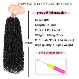 14 Inch Faux Locs Crochet Hair 7 Packs New Goddess Locs Crochet Hair Pre-Looped Nu Locs with Curly Ends Natural Black Synthetic Soft Locs Crochet Hair Extensions (12Strands/pack 1B#) | XTREND