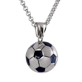 LUCKMAN Collar Hombre de Balón de Fútbol Soccer, Cadena con Dije, Acero Inoxidable Color Plata – Joyería para Hombre Ideal para Mundial Qatar 2022, Regalos para Hombre Originales y Regalos para Papá, Modelo Mondo