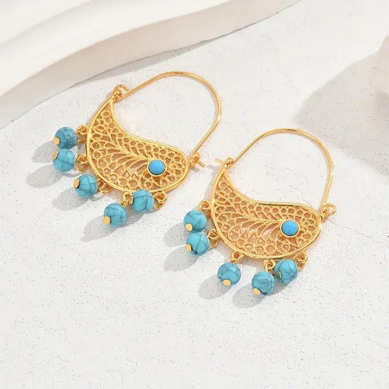 18K Gold Plated Vintage Boho Turquoise Dangle Earrings | Hypoallergenic