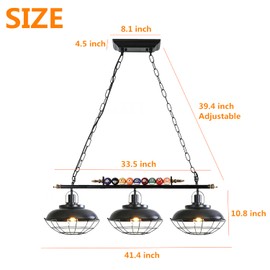 Willbebest Pool Table Light, Fixtures Ceiling Lamp for Game Room Beer Party,Real Billiard Ball Design Pendant Lamp with 3 Metal Lamp Shades (Has 3 Lights)