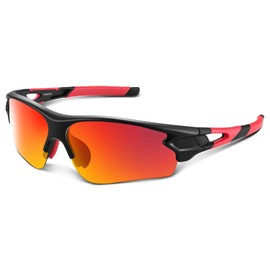BEACOOL Polarized Sports Sunglasses for Men Women Youth Baseball Cycling Fishing Running TAC Glasses (Black Red)
