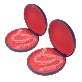 Retainer Case,Cute Slim Aligner Case Compatible with Invisalign,Customized Magnetic Closure Orthodontic Retainer Box (2 Pack Dark Blue + Red Silicone)