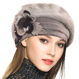 VECRY Women Wool Beret Angola Knit Beanie Skull Cap Dress Winter Hats (Khaki)(Size:M)