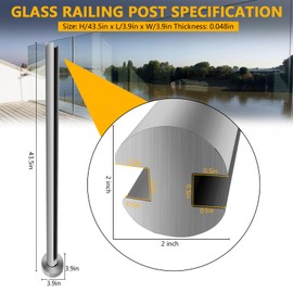 VoTwoofv Round Glass Railing 43.5",304 Stainless Steel Glass Balustrade Post with Spigot Slots for Indoors & Outdoors Railing of Deck,Balcony,Attic,Staircase (Mid Post,Sliver)……