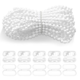 10 Meters White Roller Blind Bead Chain Cords with Adjustable Length, Easy-Install Curtain Beaded Chain Cord with 10 Bead Buckle for Roman Vertical Pleated Honeycomb Shade Blinds Cord
