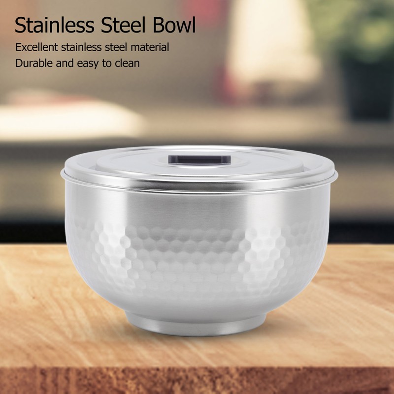 Stainless Steel Bowl 2 Layer Rustproof Thermal Insulation for Rice