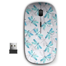KAWAMOUSE 2.4G Ergonomic Portable USB Wireless Mouse for PC, Laptop, Computer, Notebook with Nano Receiver (Dragonfly Blue Watercolor)