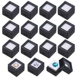 BENECREAT 36 Pack Gemstone Display Box Acrylic Diamond Display Case Black Jewelry Box with Clear Lids, White Sponge 0.8x0.6" for Treat, Gems, Coins, Diamond, Gift Packing