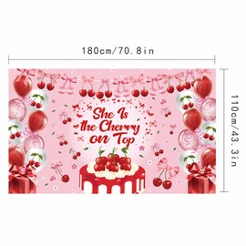 She's The Cherry On Top Theme Banner Cherry Coquette Bow Party Backdrop Summer Fruit Cherries Party Supplies for Girls Birthday Baby Shower