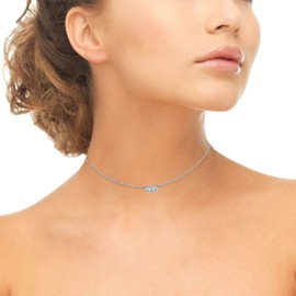 GemStar USA Sterling Silver Cubic Zircona Round Three Stone Dainty Bar Choker Necklace